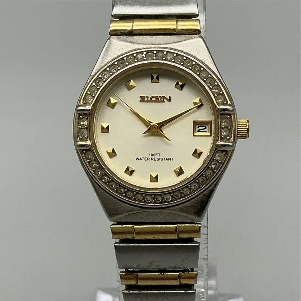 Elgin Womens Watch 24mm Cream Dial Two Tone Expansion Date New Battery